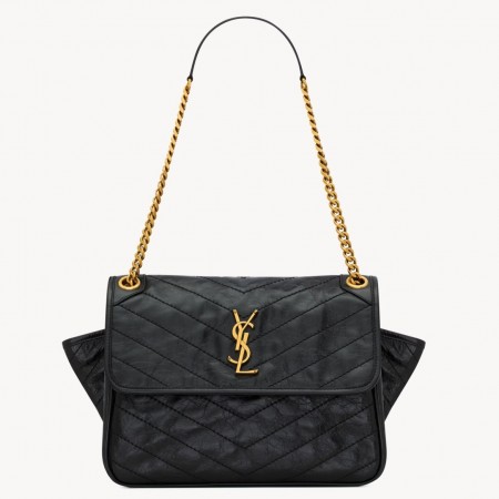 Saint Laurent Niki Tripouch Bag in Black Vintage Leather