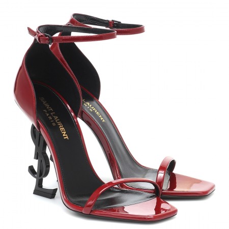 Saint Laurent Opyum 85mm Sandals in Red Patent Leather with Black YSL Heel