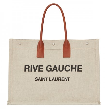 Saint Laurent Beige Linen Rive Gauche Tote Bag