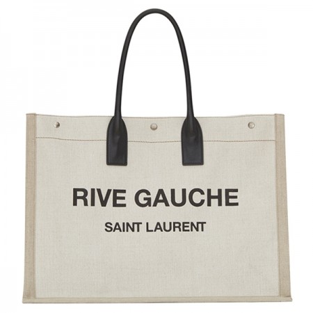 Saint Laurent White Linen Rive Gauche Tote Bag