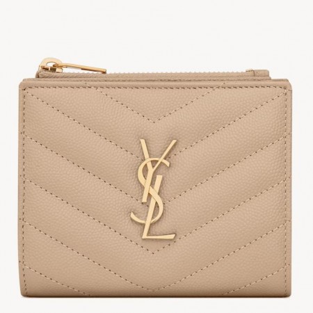 Saint Laurent Cassandre Bi-fold Wallet in Beige Matelasse Leather