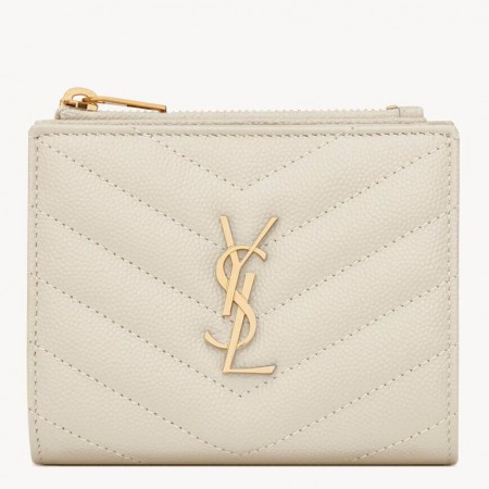 Saint Laurent Cassandre Bi-fold Wallet in White Matelasse Leather