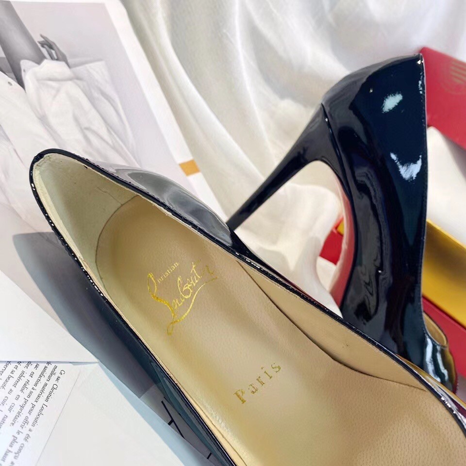 Replica Christian Louboutin Black Patent New Very Prive 100mm Pumps