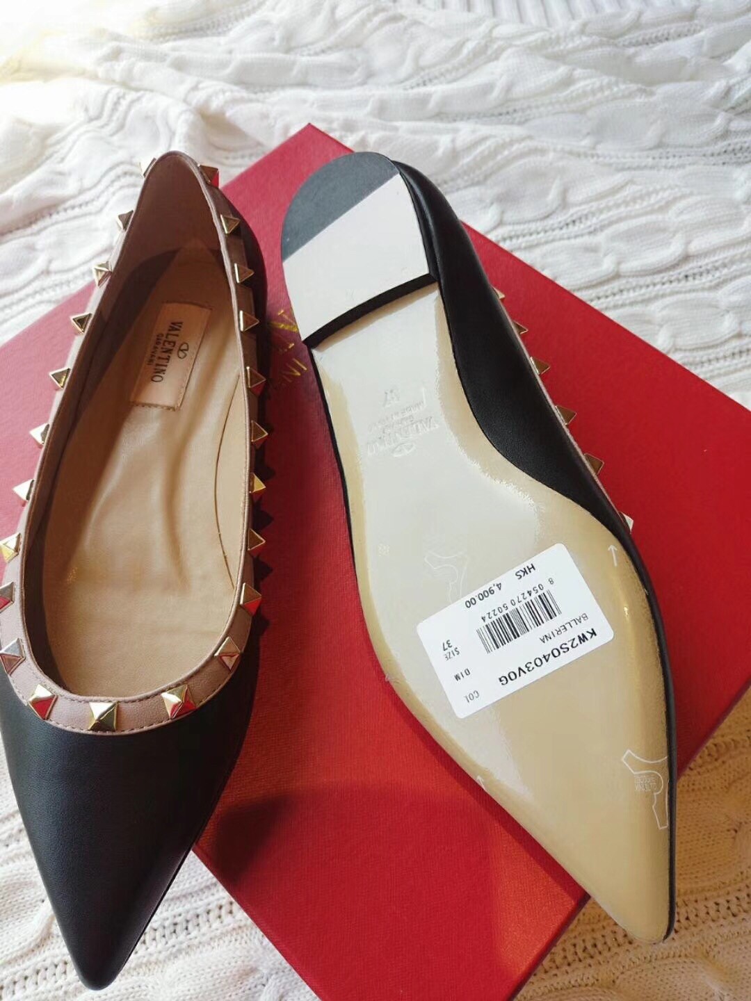 Replica Valentino Garavani Black Rockstud Ballerina Flats