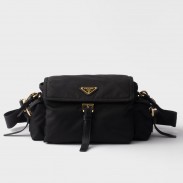 Prada Explore Medium Flap Shoulder Bag in Black Re-Nylon