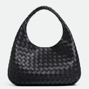 Bottega Veneta Campana Medium Bag in Black Intrecciato Lambskin