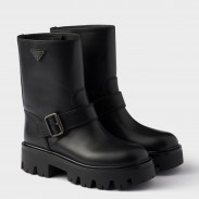 Prada Biker Boots in Black Calfskin