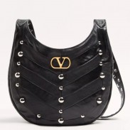 Valentino Hoboho Small Hobo Studs Bag in Black Nappa Leather