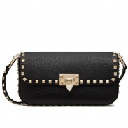 Valentino Rockstud Crossbody Bag in Black Grainy Leather