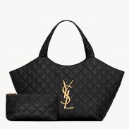 Saint Laurent Icare Medium Tote Bag in Black Quilted Lambskin