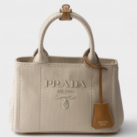 Prada Jardiniere Mini Tote Bag in Natural Cotton Canvas