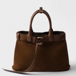 Prada Buckle Medium Bag with Belt in Cocoa Suede Calfskin