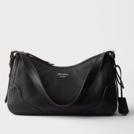 Prada Aimee Large Shoulder Bag in Black Buckskin