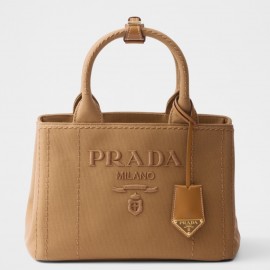 Prada Jardiniere Small Tote Bag in Brown Cotton Canvas