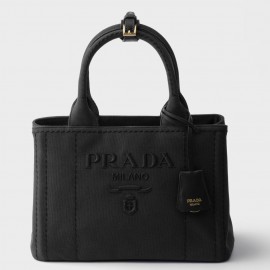 Prada Jardiniere Small Tote Bag in Black Cotton Canvas