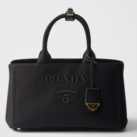 Prada Jardiniere Large Tote Bag in Black Cotton Canvas