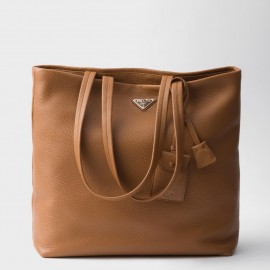 Prada Men's Tote Bag in Brown Grained Calfskin