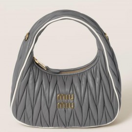 Miu Miu Wander Hobo Bag in Grey Matelasse Nappa Leather