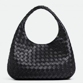 Bottega Veneta Campana Medium Bag in Black Intrecciato Lambskin