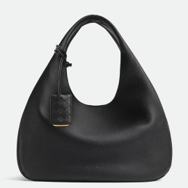 Bottega Veneta Campana Large Bag in Black Caflskin