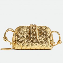 Bottega Veneta Concert Pouch in Gold Intrecciato Lambskin