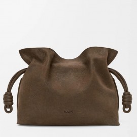 Loewe Flamenco Medium Clutch Bag in Tundra Grained Nubuck