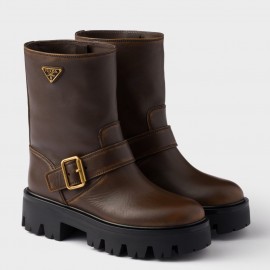 Prada Biker Boots in Dark Brown Calfskin