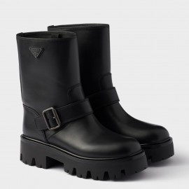 Prada Biker Boots in Black Calfskin