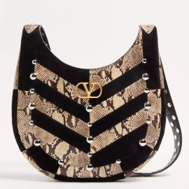 Valentino Hoboho Small Hobo Studs Bag in Python and Suede