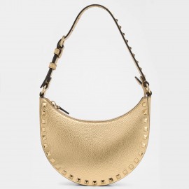 Valentino Rockstud Mini Hobo Bag in Gold Grained Leather