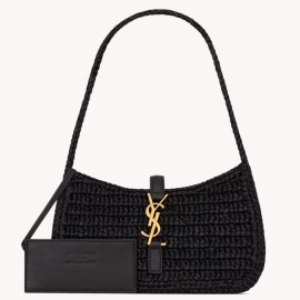Saint Laurent Le 5 À 7 Hobo Mini Bag in Black Raffia