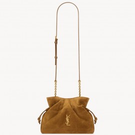Saint Laurent Jamie Shoulder Pouch in Brown Suede Calfskin