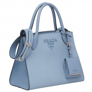 Prada Monochrome Bag In Pale Blue Saffiano Leather