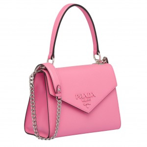 Prada Monochrome Top Handle Bag In Pink Saffiano Leather