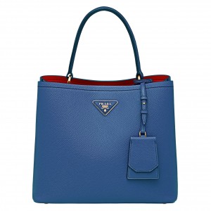 Prada Blue Saffiano Leather Double Bag