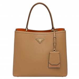 Prada Brown Saffiano Leather Double Bag