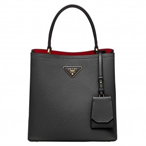 Prada Black Saffiano North South Double Medium Bag