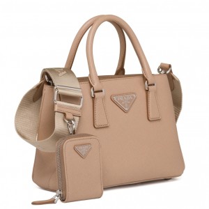 Prada Galleria Micro Bag In Beige Saffiano Leather