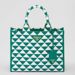 Prada Symbole Small Bag in Green and White Jacquard Fabric