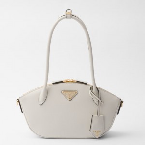 Prada Shoulder Bag with Double Zipper in White Calfskin
