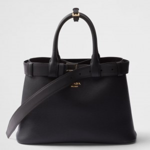 Prada Buckle Medium Bag with Belt in Black Leather