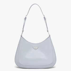 Prada Cleo Shoulder Large Bag In Blue Brushed Leather