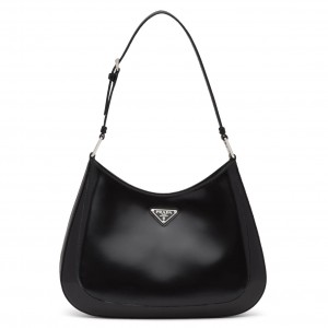 Prada Cleo Shoulder Large Bag In Black Brushed Leather 