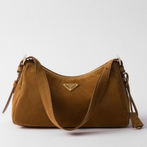 Prada Aimee Medium Shoulder Bag in Brown Suede Calfskin