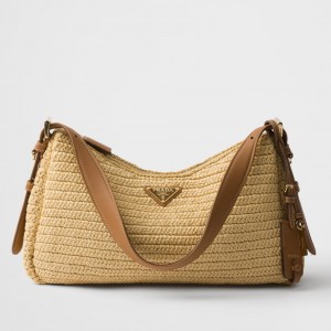 Prada Aimee Large Crochet Bag in Natural Raffia-effect Yarn