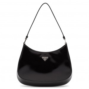 Prada Cleo Small Shoulder Bag In Black Brushed Leather