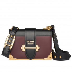 Prada Cahier Shoulder Bag In Bordeaux/Black Leather