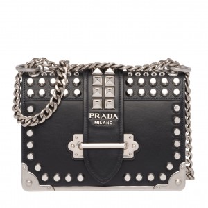 Prada Cahier Studded Leather Shoulder Bag