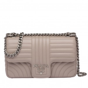 Prada Diagramme Flap Bag In Grey Calfskin