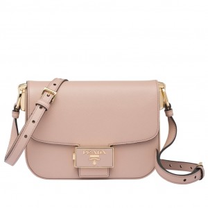 Prada Embleme Shoulder Bag In Poudre Saffiano Leather 